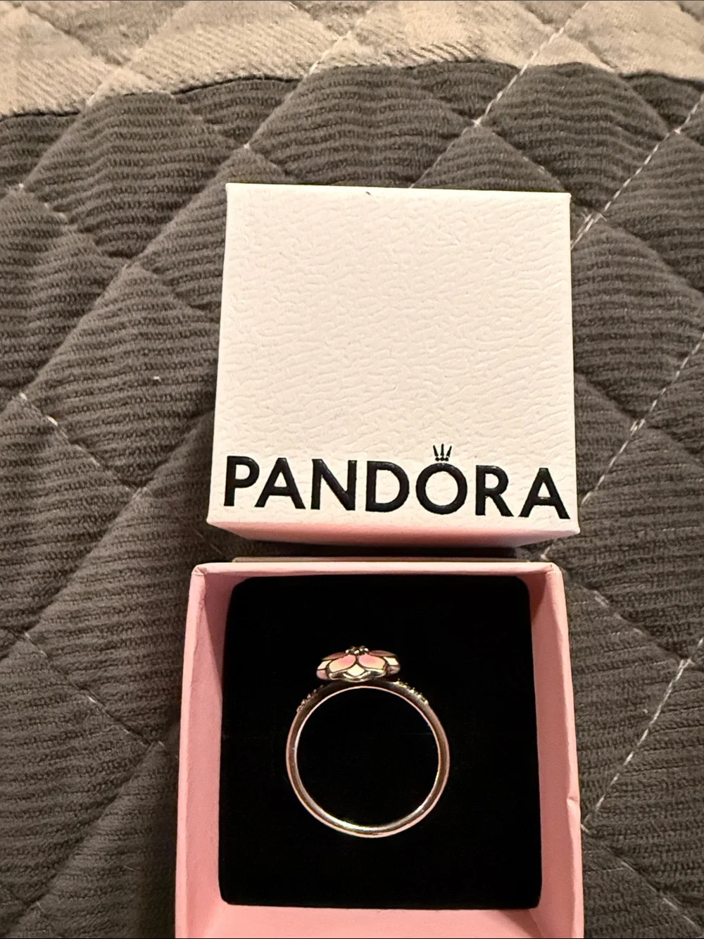 Pandora Pink and White Enamel Flower Ring